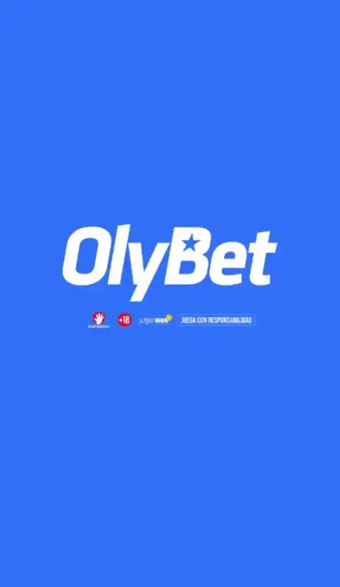 Pantalla azul con logotipo blanco de OlyBet y mensaje de juego responsable