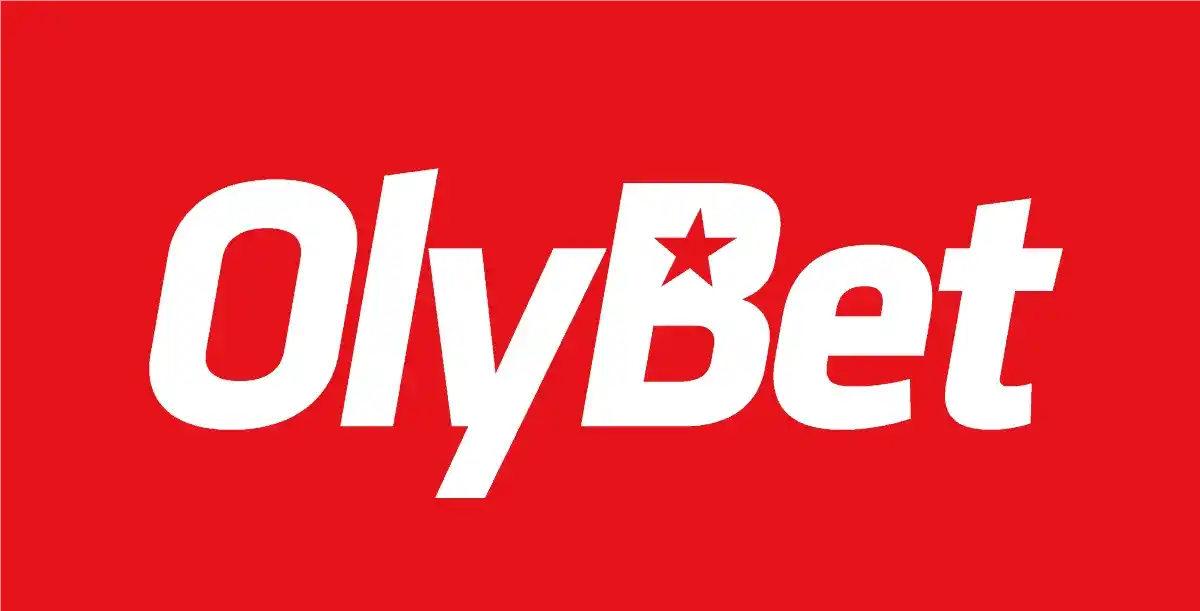 Logotipo de OlyBet blanco sobre fondo rojo brillante